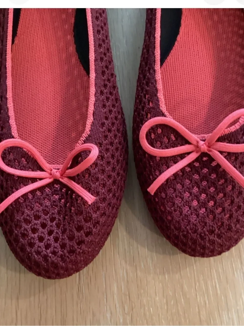 Rothy's Women's The Ballet Flat With Bows in Berry Mesh, Size 9, NWOT